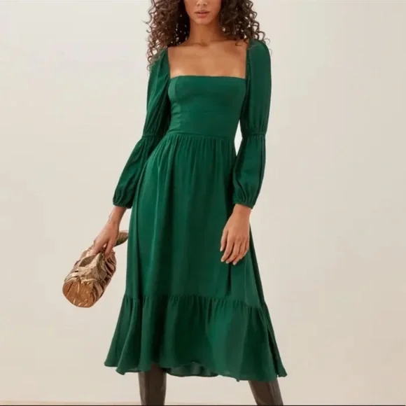 chinese dress ladies Reformation women's black and coral rose print long sleeve midi dress   Loop Generation